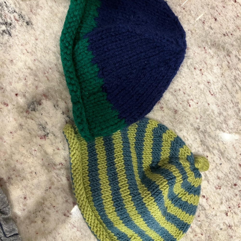 Kids Striped Knit Beanies bundle  - Green and Blue